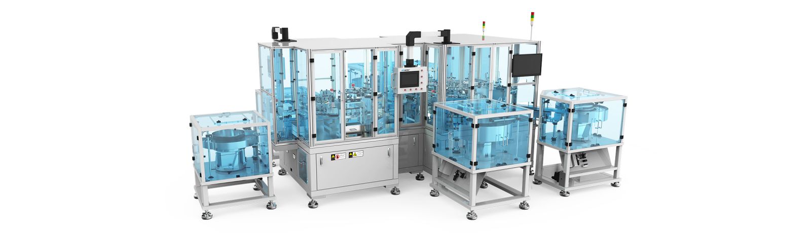 Automatic assembly line for pre-filled flushing syringe